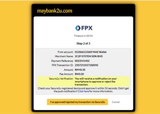 Confirm Payment on Maybank2u