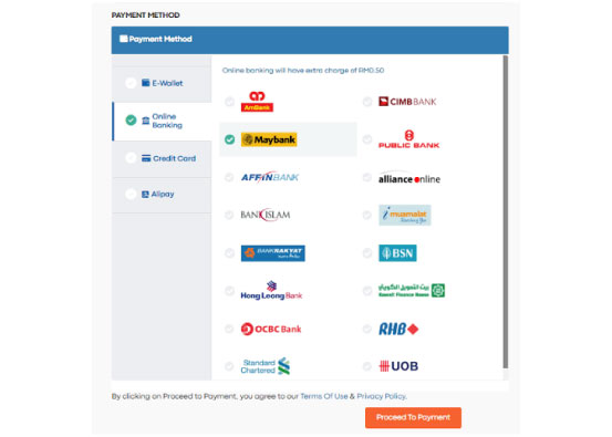 Choose Maybank during check-out